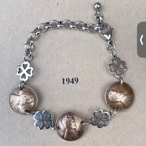 75th Birthday 1949 Penny Bracelet, 75th Birthday, 1949 Bracelet, 1949 Penny Bracelet, 75th Anniversary, 1949 Coin Bracelet, Coin Jewelry