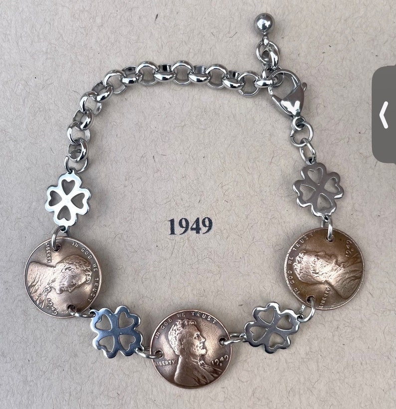 75th Birthday 1949 Penny Bracelet, 75th Birthday, 1949 Bracelet, 1949 Penny Bracelet, 75th Anniversary, 1949 Coin Bracelet, Coin Jewelry image 1