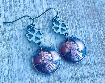 1940-1999 Penny Earrings with Stainless Steel Four Leaf Clovers Choose Your Year 1940-1999