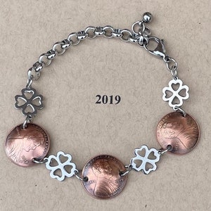 5th Anniversary 2019 Penny Bracelet 2019, 2019 bracelet, 2019 penny, 2019 coin jewelry image 1
