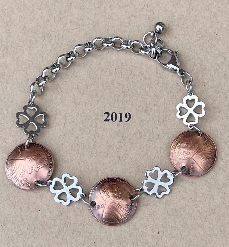 5th Anniversary 2019 Penny Bracelet 2019, 2019 bracelet, 2019 penny, 2019 coin jewelry image 1