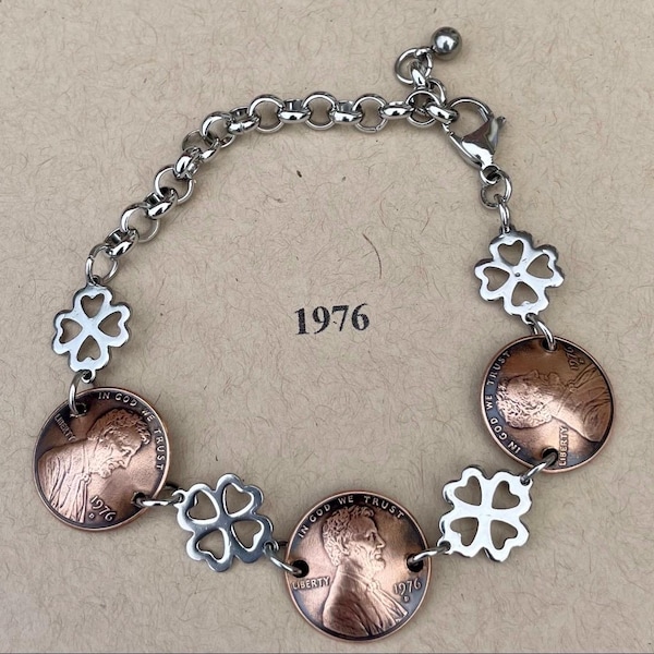 50th Birthday 1976 Penny Bracelet, 50th Anniversary, 1976 Bracelet, Coin Bracelet, 50th Birthday Jewelry, 1976 coin jewelry, 1976