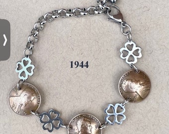 80th birthday 1944 Penny Bracelet, Birthday Bracelet, 1944 Coin Bracelet,  1944 Coin Jewelry