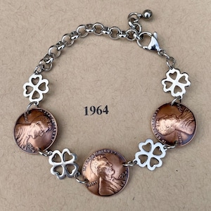 60th Birthday/Anniversary, 1964 Penny Bracelet, 60th Birthday, 60th Anniversary, 1964 Penny Bracelet, 1964 Coin Bracelet, 1964 Coin Jewelry image 1