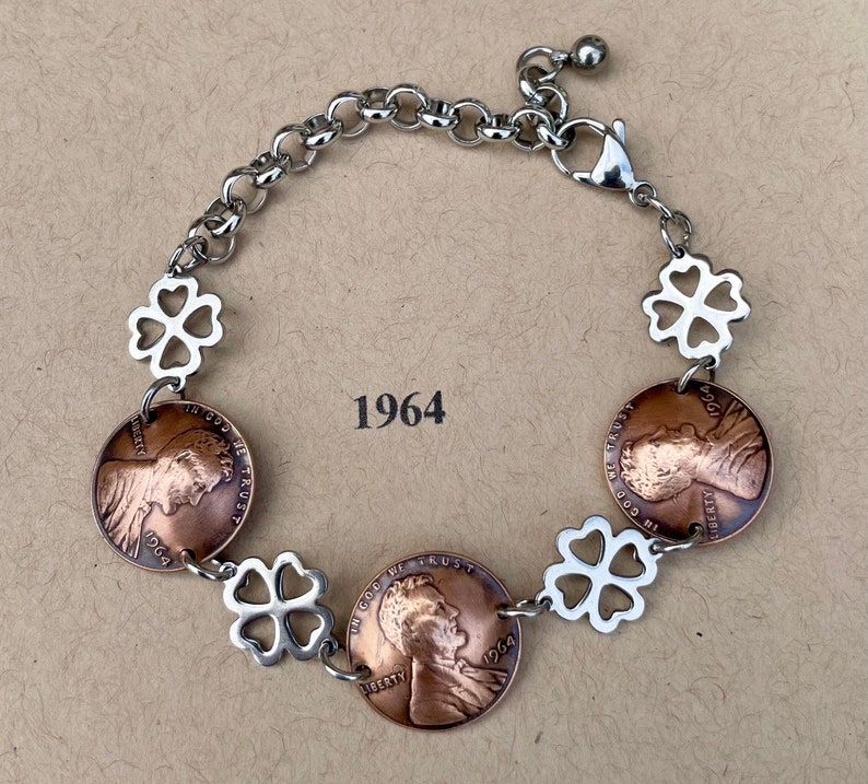 60th Birthday/Anniversary, 1964 Penny Bracelet, 60th Birthday, 60th Anniversary, 1964 Penny Bracelet, 1964 Coin Bracelet, 1964 Coin Jewelry image 1