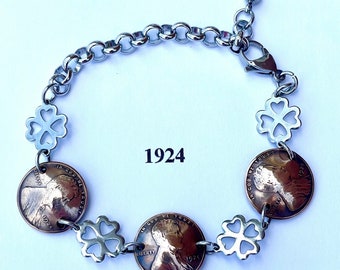 100th Birthday 1924 Penny Bracelet, 100th Birthday Bracelet, 1924 Birthday Bracelet, 1924 Penny Bracelet, Happy 100th Birthday