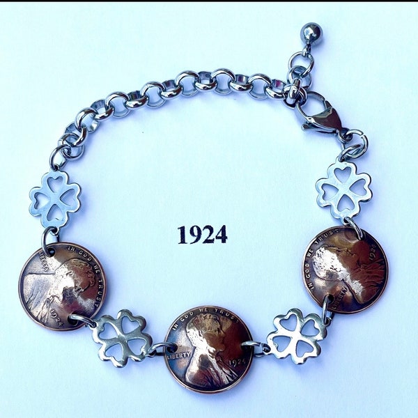 100th Birthday 1924 Penny Bracelet, 100th Birthday Bracelet, 1924 Birthday Bracelet, 1924 Penny Bracelet, Happy 100th Birthday