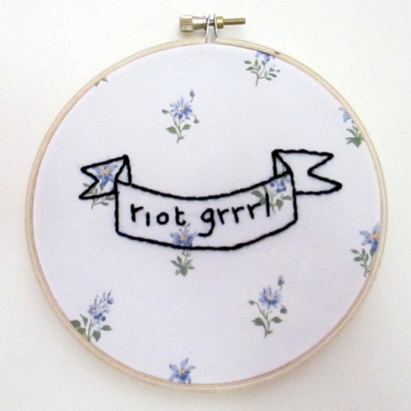 Riot grrrl wall art - hand-embroidered