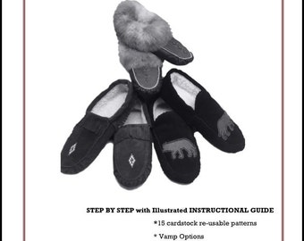 How to make Moccasins ~ Step by Step Instructional Guide  Easy reusable cardstock Patterns includes 14 sizes from infant 0 to mens 11-12