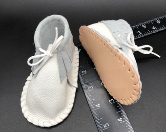 Premium Soft White leather fringe Baby moccasins