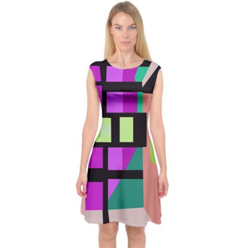 Art Dress Ladies Fashion Forward Dress Abstract Art Print Womens Midi Sexy Colorful Spring