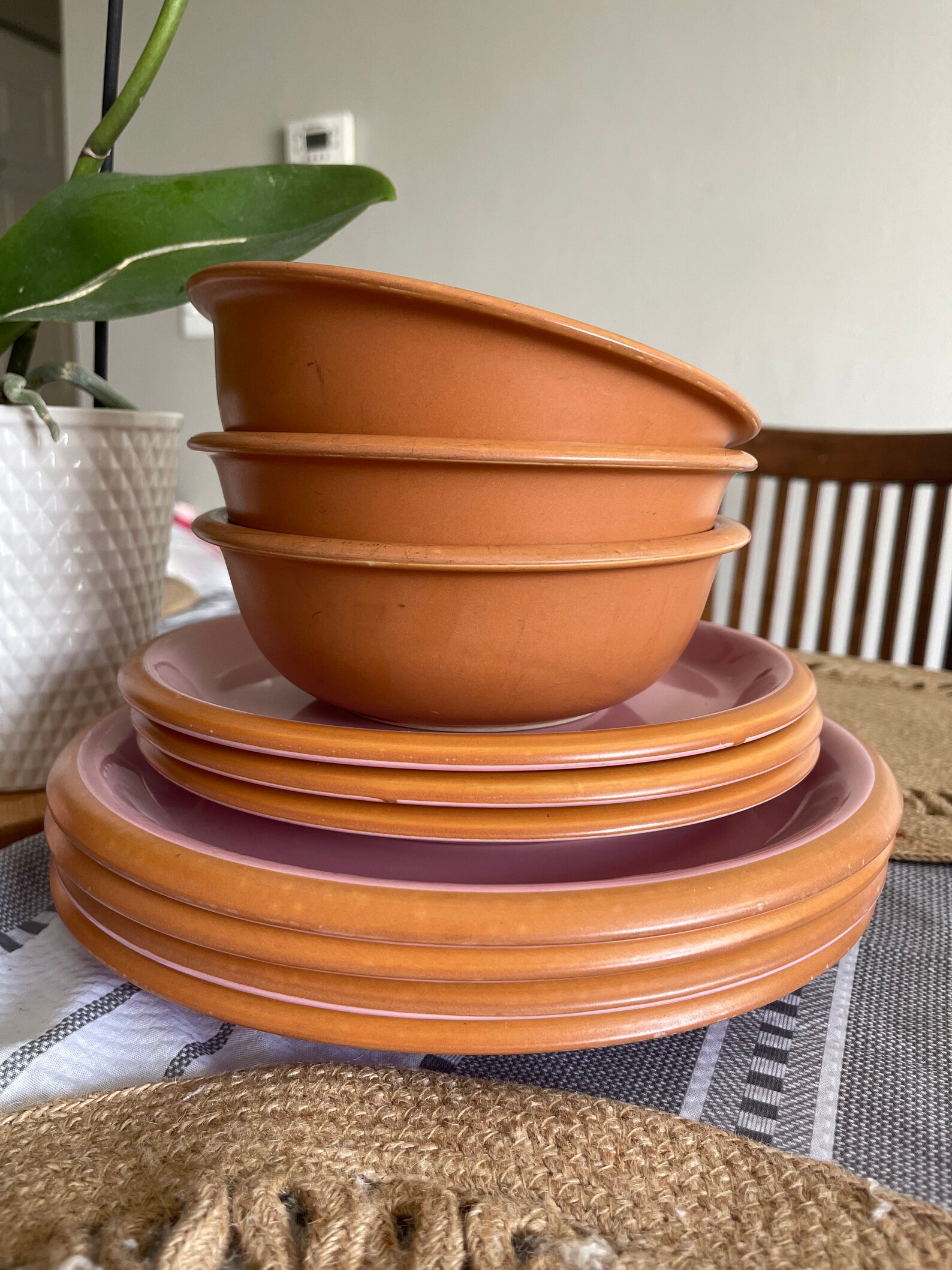 Vintage Crown Corning Japan pink terra cotta dinner plate Etsy