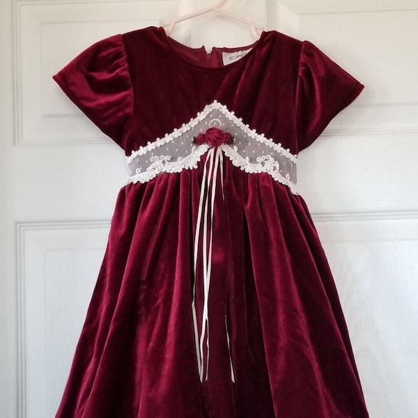 RARE, TOO! Girls Size 4 Burgundy Velvet Short Sleeve Special Occasion Dress