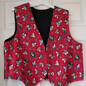 Vintage 1990's Handmade Christmas Holiday Vest Red With Dalmatian Puppies Size L