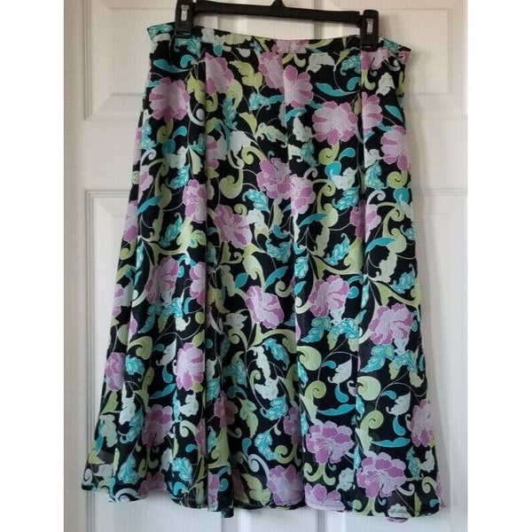 Vintage 1990's SAG HARBOR Black Floral Below Knee A-Line Skirt Women's Size M
