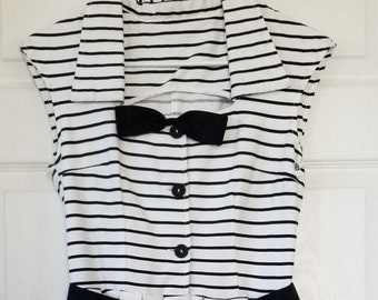 ARTKA White & Black Striped Cotton Dress Sleeveless Button Front Vintage Y2K Women's Size S