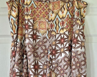 Vintage Y2K TRIBAL Brand Multi-Color Chiffon Flared Midi Skirt Lined Size 14