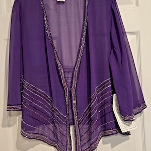 Vintage ROAMANS Purple Beaded Open Front Sheer Jacket Wedding Women&#39;s 18W NEW