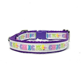 The 'Hey Chicky!' Collar, Easter cat collar, purple cat collar, Easter chicks, girl collar, spring cat collar, purple dog collar,collar bell