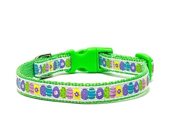 The Eggstravaganza Collar, Easter egg dog collar, Easter eggs, bright green dog collar, Easter eggs cat collar, spring cat collar, green