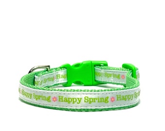 The 'It's Springtime' Collar, spring dog collar, green dog collar, girl small dog, Easter cat collar, fun girl collar, cat collar with bell