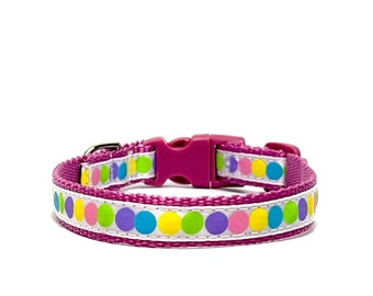 The 'Connect The Dots' Collar, polka dot collar, spring dog collar, Easter dog collar, pink Easter cat collar, spring cat collar with bell
