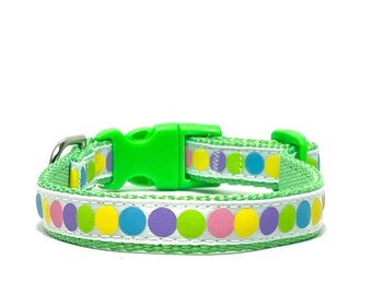 The 'Connect The Dots' Collar, polka dots dog collar, Easter dots, green dog collar, bright green, small dog Easter collar, cute dog collar