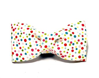 The 'Cue The Confetti' Polka Dotted Dog Bow Tie Cat Bowtie Removable Collar Bow Confetti Bow Tie Celebrate Birthday Bow Colored Dots Elastic