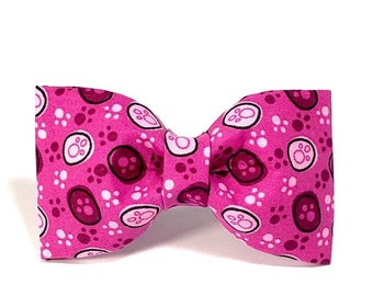 The 'Paw-some In Pink' Bow Tie Cat and Dog Girl Bowtie Fun Summer Girly Bow With Elastic Removable Collar Accessory Paw Print Bow For Pet