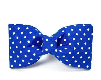 The 'Looker' Blue Polka Dot Bow Tie Boy Dog Cat Bowtie Elastic Removable Collar Accessory Summer Dapper Slide On Bow