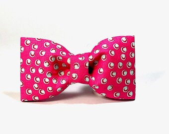 The 'Dapper Dots' Pink Polka Dotted Dog Bow Tie Girl Bow Collar Accessory Elastic Strips Pet Bowtie Removable Accessory Pink Girl Cat Bow