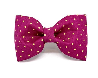 The 'Looker' MERLOT Purple Bow Tie Gold Polka Dot Cat and Dog Bowtie Elastic Removable Collar Accessory Girl Pet Bow Summer Purple Pet Bow