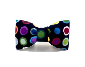 The 'Retro Gears' Bow Tie Colorful Cat and Dog Bowtie Elastic Removable Collar Accessory Fun Retro Pet Bow Dapper Summer Bow