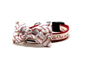 The ‘Ballgame’ Collar+ Bow Tie Set For Medium Or Large Dog Baseball Red Sports Season Boy Game Ball Girl Sport Dog Collar Fan Summer Dog