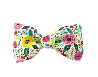 The 'Summer Romance' Bow Tie, floral bow tie, spring bow, summer dog collar bow, girl dog bow, collar accessory, elastic bow, floral cat bow