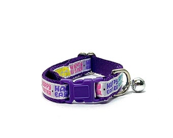 The 'Happy Easter' Collar, Easter cat collar, purple cat collar, Easter spring, breakaway buckle, purple cat buckle, Easter kitten collar