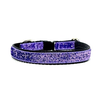 The 'Purrfectly Purple' Collar Cat Collar Glitter XS Dog Collar Kitten Collar Breakaway Sparkle Purple Violet Non-Shed Ribbon Halloween Cat