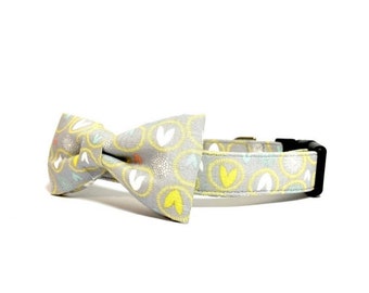 The ‘I Heart Easter’ Collar + Bow set, dog collar, girl Easter dog collar, cat collar and bow, removable bow, Easter bowtie, elastic dog bow