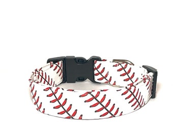 The 'Grand Slam' Collar, baseball dog collar, baseball cat collar, red baseball stitching, sport pet collar, adjustable collar, cat bell