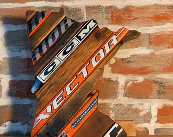 Custom State of Hockey with Salvaged Hockey Sticks and Barn Wood