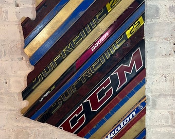 Arizona State of Hockey Sign | Salvaged Hockey Sticks | Distressed Barn Wood | Custom Team Colors & Size Options | Personalized Engraving