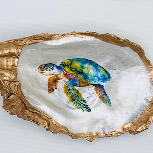 Sea Turtle - Oyster Shell Ring Dish ~4 inches, Oyster Trinket Dish, Bridal Shower Gift, Shell Jewelry Dish, Jewelry Tray, sentimental gifts