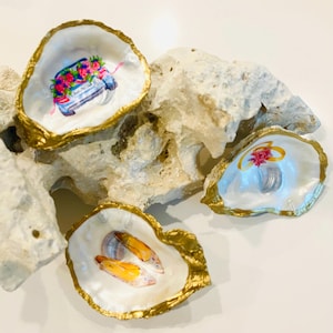 Bridal Oyster Shell Ring Dish Collection, Shell Trinket Dish, Bridal Shower Favors, Shell Jewelry Dishes for bride and bridesmaids