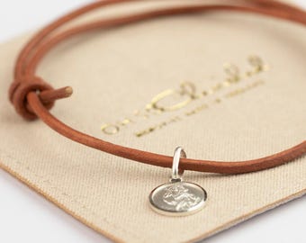 St Christopher Leather Bracelet | Genuine Sterling Silver Charm, Adjustable Cord