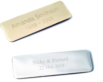 Engraved Personalised Nameplate in Aluminium in Silver, Gold, 60mm x 23mm, Curved Corners, Adhesive Backing