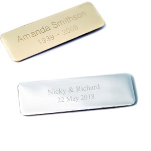 Engraved Personalised Nameplate in Aluminium in Silver, Gold, 60mm x 23mm, Curved Corners, Adhesive Backing