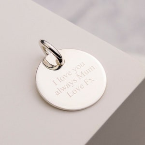 Thick 20mm Sterling Silver Personalised Engraved Pendant | Special Message | Initial or Numbers Engraved | with Jump Ring | Optional Chain