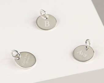 12mm Sterling Silver Thick Personalised Engraved Pendant | Special Message, Initial or Number Engraved | Sterling Jump Ring | Optional Chain