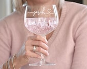 Personalised Heart Crystal Cut Gin Glass, Birthday Gin Glass, Large Engraved G T Glass with Gift Box, 80cl