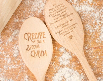 Personalised Recipe For A Special Mum, Mom Wooden Spoon, Engraved wooden spoon, Mother's Day Token Gift, Baking Mum, gift for mom, 30cm